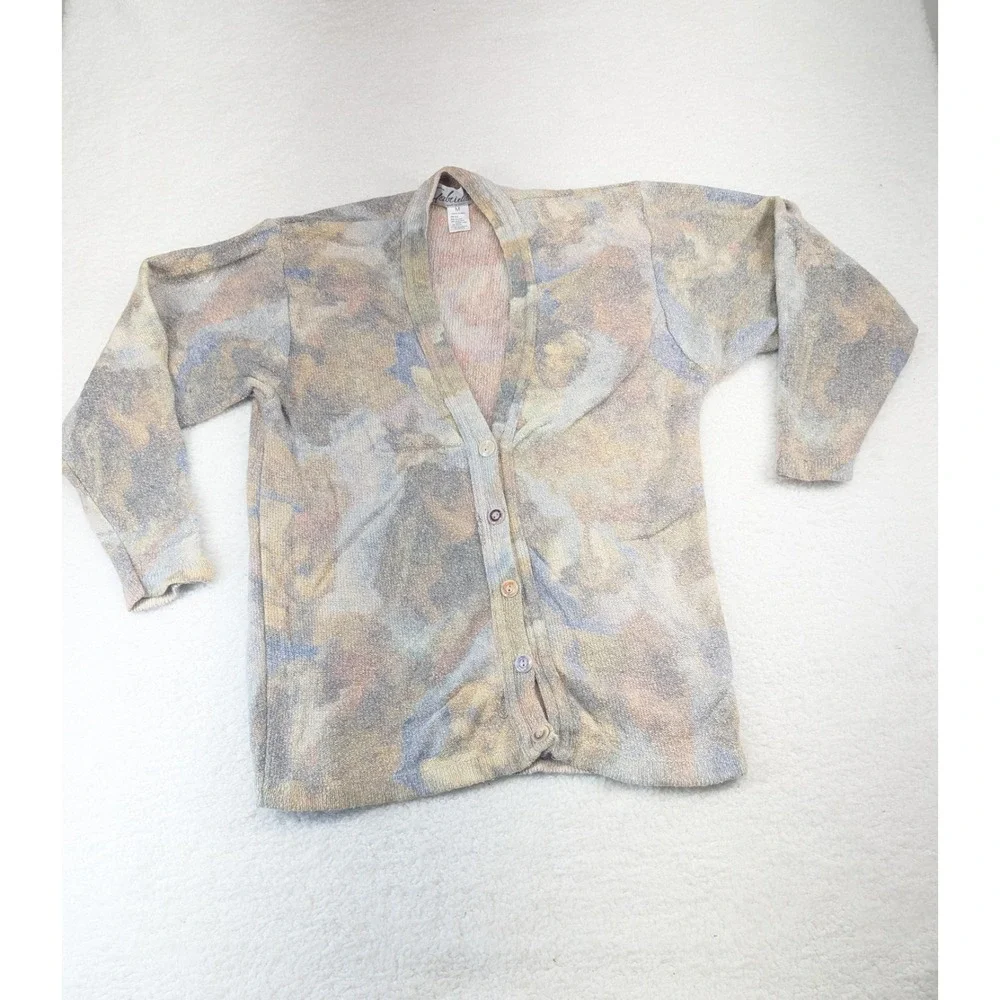 Vintage Gabriella T Linen Blend‎ All Over Floral Pastel V Neck Cardigan Italy M